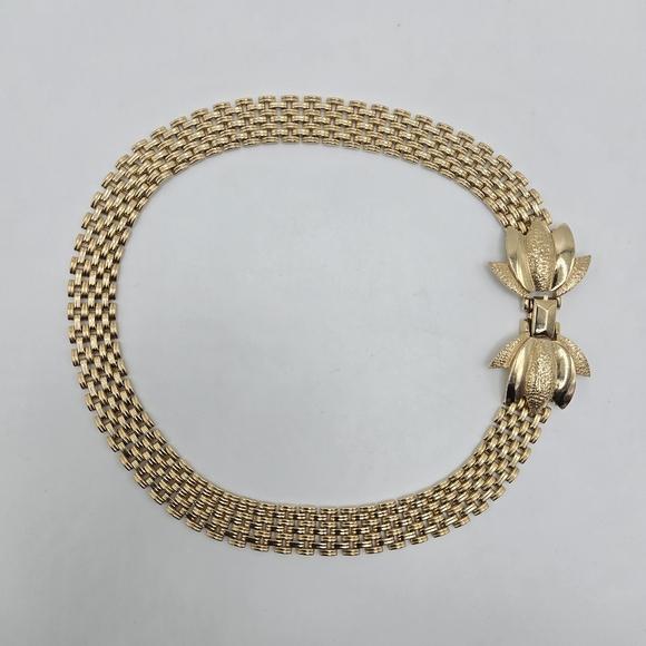 Judy Lee Goldtone Choker Necklace Panther Link Fancy Clasp Statement Mogul 1980s - Picture 2 of 4